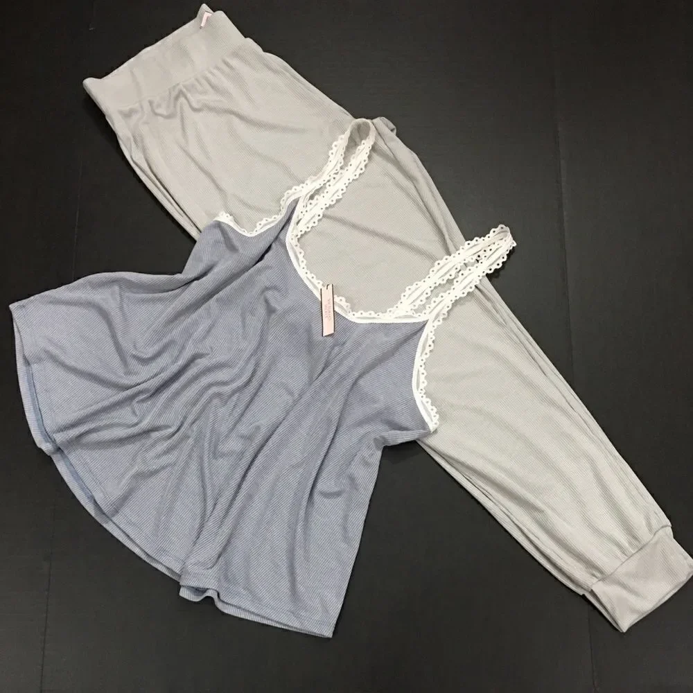 Victoria’s Secret Ribbed cami tank & pants pajama set Champagne Large